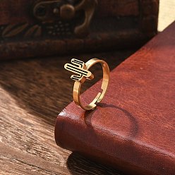 Кактус 304 регулируемые кольца из нержавеющей стали для женщин, золотые, кактус, внутренний диаметр: 17 мм, кактус: 11x7 мм