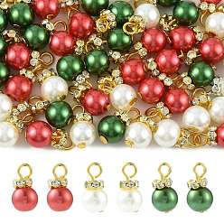 Gemischte Farbe 60 Stück 3 Farben Weihnachts-Glasperlen-Anhänger, Runde, mit  eisernem Zubehör, Gemischte Farbe, 15 mm, Bohrung: 3 mm, 20 Stk. je Farbe