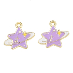 Lilas Pendentifs en émail , charmes étoiles, or, lilas, 16x18x1mm, Trou: 1.6mm