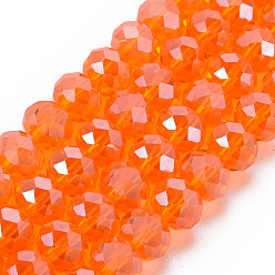 Коралловый Стеклянные бусины с гальваническим покрытием , гальваническое покрытие, граненые, рондель, коралл, 2.3~2.7x2 мм, отверстие : 0.4 мм, около 135~140 шт / нитка, 26~27 см