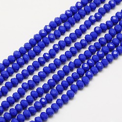Синий Непрозрачный сплошной цвет хрустальное стекло круглые бусины пряди, граненые, синие, 4x3 мм, отверстие : 1 мм, около 135 шт / нитка, 17.9 дюйм