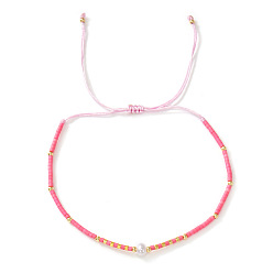 Ярко-Розовый Регулируемые браслеты в богемном стиле из искусственного жемчуга и стеклянного бисера, плетеные для женщин., колонка, ярко-розовый, 11.02 дюйм (28 см)