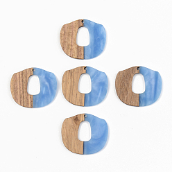 Cornflower Blue Opaque Resin & Walnut Wood Pendants,Cornflower Blue, 33x38x3mm, Hole: 2mm