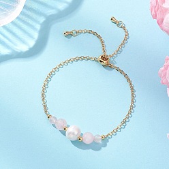 Розовый Кварц Браслеты из натуральных бусин розового кварца, латунные браслеты-цепочки со слайдерами для женщин, круглые, 9.69 дюйм (24.6 см)