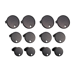Electrophoresis Black 24Pcs 3 Size304 Stainless Steel Stud Earring Findings, with Loop and Flat Plate, Ear Nuts/Earring Backs, Flat Round, Electrophoresis Black, 8~12x1mm, Hole: 1.5~1.8mm, Pin: 0.8mm, 24pcs/box