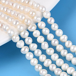 Creamy White Natural Keshi Pearl Beads Strands, Nucleated Pearl, Potato, Creamy White, 4~5x4~7mm, Hole: 0.6mm, about 75~77pcs/strand, 13.19~13.58 inch(33.5~34.5cm)