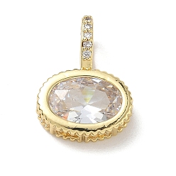 Claro Latón pavimenta colgantes de circonio cúbico, encantos ovalados planos, larga duración plateado, chapado en rack, sin plomo y el cadmio, real 18 k chapado en oro, Claro, 19x14x7.8 mm, agujero: 5x7 mm
