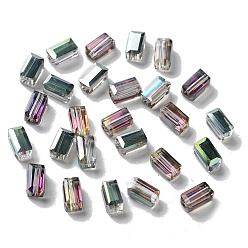 Colorful Electroplate Glass Beads, Full Rainbow Plated, Faceted, Cuboid, Colorful, 8x4x4mm, Hole: 1mm