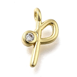 Letter P Латунные микро проложить кубического циркония подвески, письмо амулеты, стойки покрытие, долговечный, без кадмия и без свинца, Письмо P, 12.5x7x2 мм, отверстие : 1.6 мм