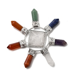 Хрусталь Натуральный смешанный камень и натуральный кристалл кварца пирамида и 7 генератор энергии точек чакры, исцеляющий хрустальный камень рейки, со сплавочной фурнитурой, платина, 85~89x18~20 мм