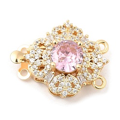 Crown Латунные застежки из прозрачного кубического циркония с микропаве, 2 нитей, 4-луночное, с розовыми стеклянными стразами, корона, 17.5x22x9 мм, отверстие : 1.4 мм