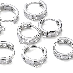 Real Platinum Plated SHEGRACE Brass Hoop Earrings Findings, Cadmium Free & Nickel Free & Lead Free, with Loop, Real Platinum Plated, 13x11x3mm, Hole: 1~1.2mm
