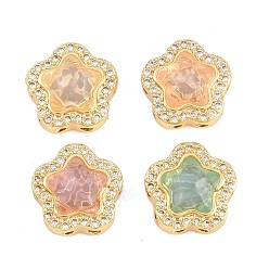 (52) Непрозрачная лаванда Латунные прозрачные бусины из кубического циркония, без кадмия и без свинца, стойки покрытие, долговечный, смолой цветок, реальный 18 k позолоченный, разноцветные, 13x13x7 мм, отверстие : 1.5 мм