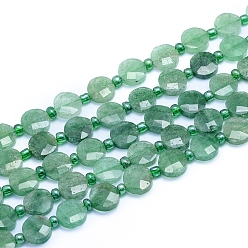 Erdbeer-Quarz Natürliche grüne Erdbeer-Quarzperlenstränge, facettiert, Flachrund, 10.5~11x4~4.5 mm, Bohrung: 1 mm, ca. 29 Stk. / Strang, 15.35 Zoll (39cm).