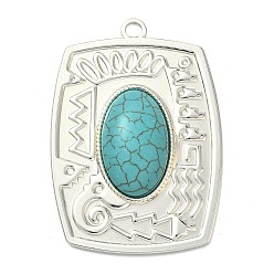 Rectangle Окрашенные синтетической бирюзы большие кулоны, с 304 установками из нержавеющей стали, серебряный цвет гальваническим, прямоугольные, 54.5x38x7 мм, отверстие : 3.5 мм