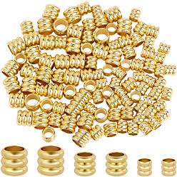 Настоящее золото 18K 120шт 3 стили стойка покрытие латунные бусины, без кадмия и без свинца, долговечный, колонна с канавкой, реальный 18 k позолоченный, 4~6x4~5.5 мм, отверстие : 2.7~4 мм