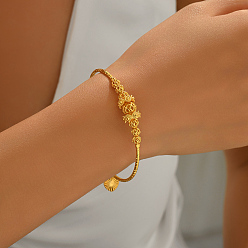 Настоящее золото 18K Регулируемые латунные круглые браслеты с бусинами для женщин, реальный 18 k позолоченный, внутренний диаметр: 2.17 дюйм (5.5 см) ~ 3.15 дюйм (8 см)