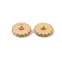 Real 18K Gold Plated 925 Sterling Silver Micro Pave Clear Cubic Zirconia Beads, Rack Plating, Long-Lasting Plated, Disc, with 925 Stamp, Real 18K Gold Plated, 6x1mm, Hole: 1.6mm
