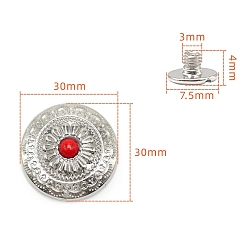 Цветок Декоративные пуговицы из сплава, с синтетическими бирюзовый, цветок, 3 см
