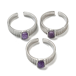 Натуральный Камень Дракона Регулируемые кольца из натурального длинного лонжеронного камня, с платиновой и латунной фурнитурой, долговечный, украшения для женщин, прямоугольные, 5.2 мм, внутренний диаметр: регулируемый