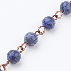 Содалитовое Натуральный содалит ручной работы из бисера, несварные, с красным медным тоном латунным штифтом, 39.3 дюйм, 1 м / прядь