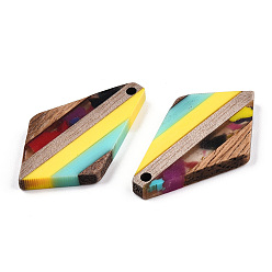 Yellow Transparent Resin & Walnut Wood Pendants, Kite Charm, Yellow, 33.5x20.5x3.5mm, Hole: 2mm