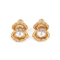 Настоящее золото 18K Латунные микро проложить кубического циркония подвески, подвески в форме ракушек, реальный 18 k позолоченный, 14x11x6.5 мм, отверстие : 1.5 мм