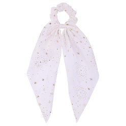 (7BDF) Прозрачный морозный бирюзовый Звездная ткань, эластичный конский хвост, веревка для волос, длинные ленты, резинки для волос, резинка для волос / резинки для волос, аксессуары для волос для девочек женщин, призрачный белый, 381x80 мм