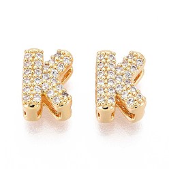 Letter K Латунные микропаве из прозрачного кубического циркония, буквы, без никеля , Письмо K, 9x7x5 мм, отверстие : 3 мм