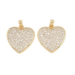 Прозрачный Латунные микро проложить кубического циркония подвески, сердце прелести, стойки покрытие, без кадмия и без свинца, долговечный, реальный 18 k позолоченный, прозрачные, 28x27x4 мм, отверстие : 6x4 мм
