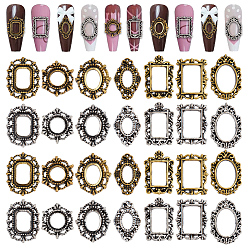 (52) Непрозрачная лаванда 14 стили сплав кабошоны, ногтей декоративные аксессуары, форма рамы картины, разноцветные, 11.5~14.5x8.5~11.5x1~1.5 мм, 100 шт / комплект