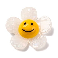 Морская Ракушка Акриловые подвески, с смоляной шарик, цветок с улыбающимся лицом, цвет морской раковины, 43x44x14 мм, отверстие : 1.6 мм