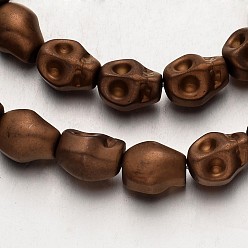 с Покрытием Меди Гальванизировать немагнитных синтетический гематит нитей бисера, матовые, череп, с медным покрытием, 10x8x8 мм, отверстие : 1 мм, около 40 шт / нитка, 15.7 дюйм