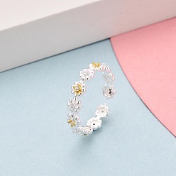 Золотой & Серебряный 925 открытые кольца-манжеты из стерлингового серебра с микропаве из прозрачных кубических цирконий для женщин, цветок, с печатью s925, золотой и серебряный, 4.5 мм, внутренний диаметр: 17 мм