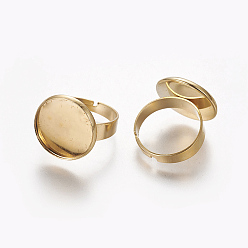 Золотой Регулируемые элементы 304 из нержавеющей стали, латунная фурнитура платформы для кольца, плоско-круглые, золотые, Лоток: 16 мм, размер 7, 17.5 мм