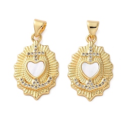 Белый Латунные микро проложить кубического циркония подвески, с оболочкой, сердце с крестными прелестями, стойки покрытие, прочное покрытие, без кадмия и без свинца, белые, 23x14.5x3.5 мм, отверстие : 4x3.5 мм