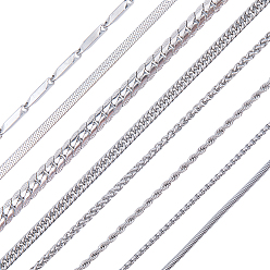 Нержавеющая Сталь Цвет 8шт. 8 стили наборы цепочек из нержавеющей стали, не тускнеет, цвет нержавеющей стали, 21.26 дюйм (54 см) ~ 22.05 дюйм (56 см), 1 шт / стиль