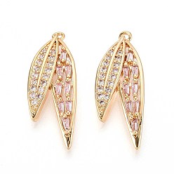 Настоящее золото 18K Латунные микро проложить кубического циркония подвески, лист, без никеля , реальный 18 k позолоченный, 30x11x5 мм, отверстие : 1.2~1.4 мм