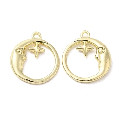 Золотой Подвески из сплава, без кадмия, без никеля и без свинца, плоские круглые с луной, золотые, 19x17x3 мм, отверстие : 1.5 мм