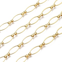 Golden Handmade Brass Oval Link Chains, with Spool, Unwelded, Long-lasting Plated, Golden, Oval Links: 15.5x7x1mm, Links: 7.5x3x2.5mm, about 32.8 Feet(10m)/roll