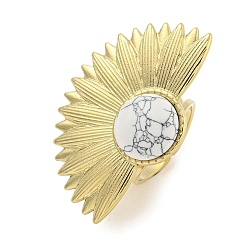 Синтетическая Бирюза Ионное покрытие (ip) 304 манжеты из нержавеющей стали с синтетической бирюзой, веерные открытые кольца для женщин и мужчин, реальный 18 k позолоченный, 39.5x26.5 мм, внутренний диаметр: регулируемый.