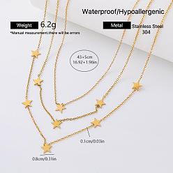 Star 304 Stainless Steel Pendant Double Layer Necklaces for Women, Golden, Star, 16.93 inch(43cm)
