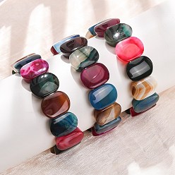 Colorful Oval Natural Banded Agate(Dyed & Heated) Beaded Stretch Bracelets for Women Men, Colorful, Inner Diameter: 2.40 inch(6.1cm)