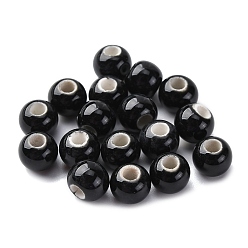 Черный Фарфоровые бусины ручной работы, круглые, чёрные, 6~7x5~6 мм, отверстие : 2 мм