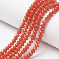 Orange Red Opaque Solid Color Glass Beads Strands, Faceted, Rondelle, Orange Red, 6x5mm, Hole: 1mm, about 85~88pcs/strand, 16.1~16.5 inch(41~42cm)