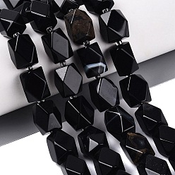 Black Agate Natural Black Agate(Dyed & Heated) Beads Strands, Faceted Diamond Cut Beads, Rhombus, with Seed Beads, 13~15x11.5~13.5x11.5~13.5mm, Hole: 1~1.2mm, about 24~25pcs/strand, 14.96~16.14 inch(38~41cm)