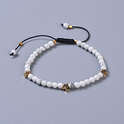 Howlite Natural Howlite Braided Beaded Bracelets, with Brass Beads and Nylon Thread, 2-1/8 inch(5.4cm)~3-1/8 inch(8cm)