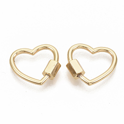 Real 18K Gold Plated Brass Screw Carabiner Lock Charms, for Necklaces Making, Nickel Free, Heart, Real 18K Gold Plated, 18.5x20.5x2.5mm, Screw: 6.5x5.5x5mm