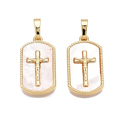 Настоящее золото 18K Подвески из латуни и ракушек, без кадмия и без свинца, подвески в виде прямоугольника и креста, реальный 18 k позолоченный, 20x11x3 мм, отверстие : 6x3.5 мм
