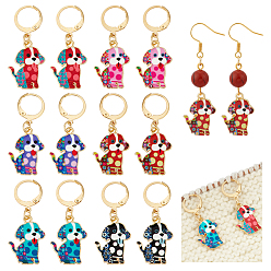 Золотой 12 шт 6 стили собака сплав эмаль кулон запирающиеся стежки маркеры, с 304 серьгами из нержавеющей стали, золотые, 3.7 см, 2 шт / стиль